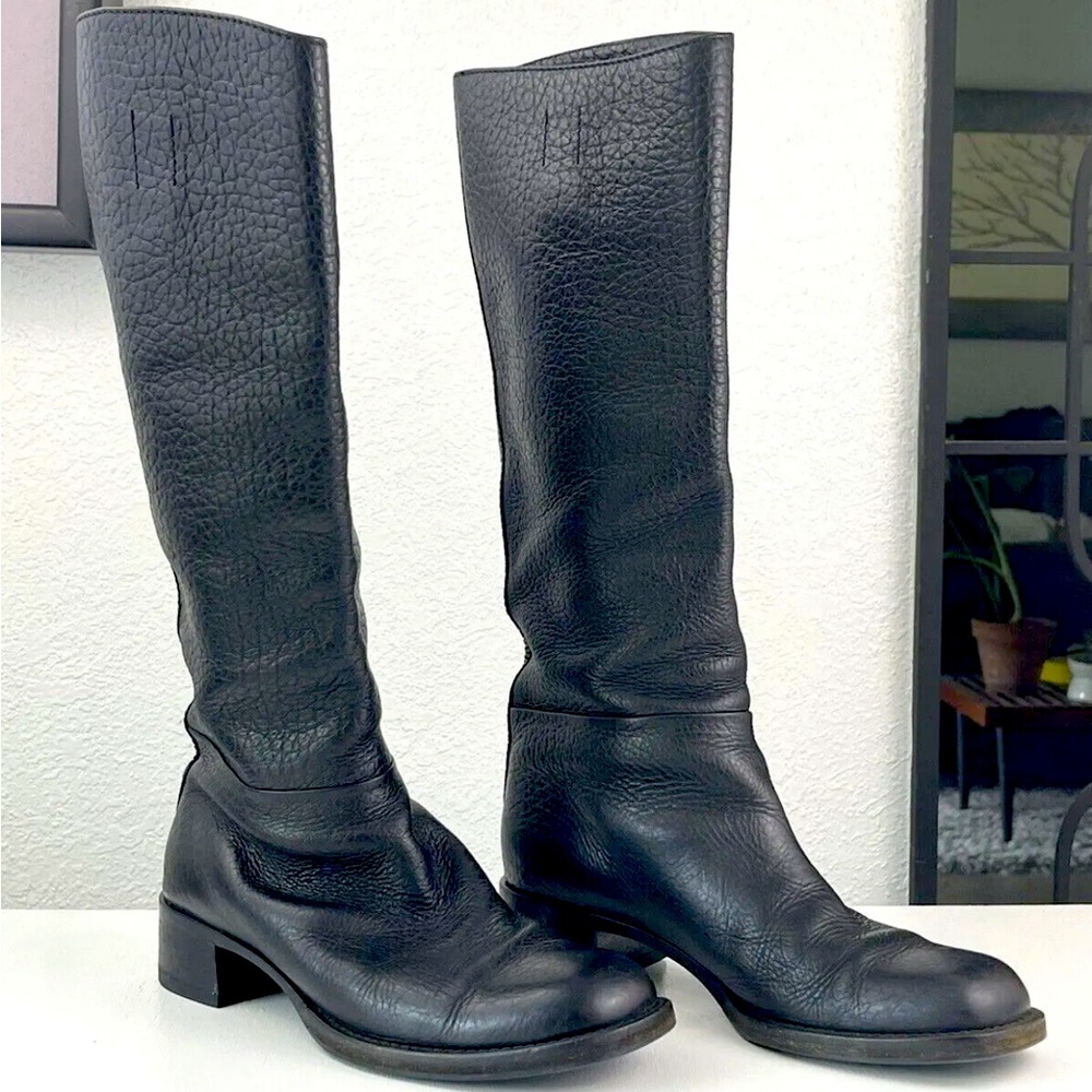 Prada pebbled leather black knee high boots 38.5 8.5